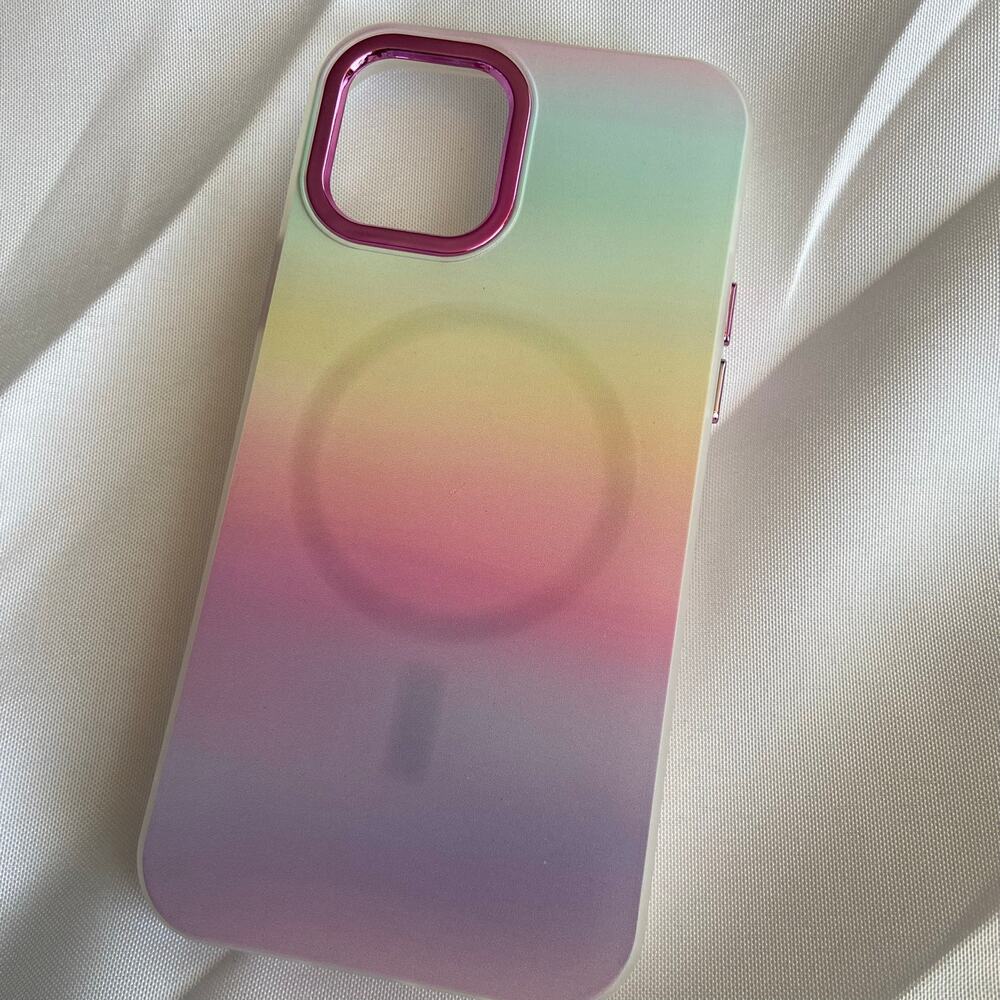 Magnetic Soft Silicone Case for iPhone 12/12 Pro 6.1 inch Gradient Rainbow Color